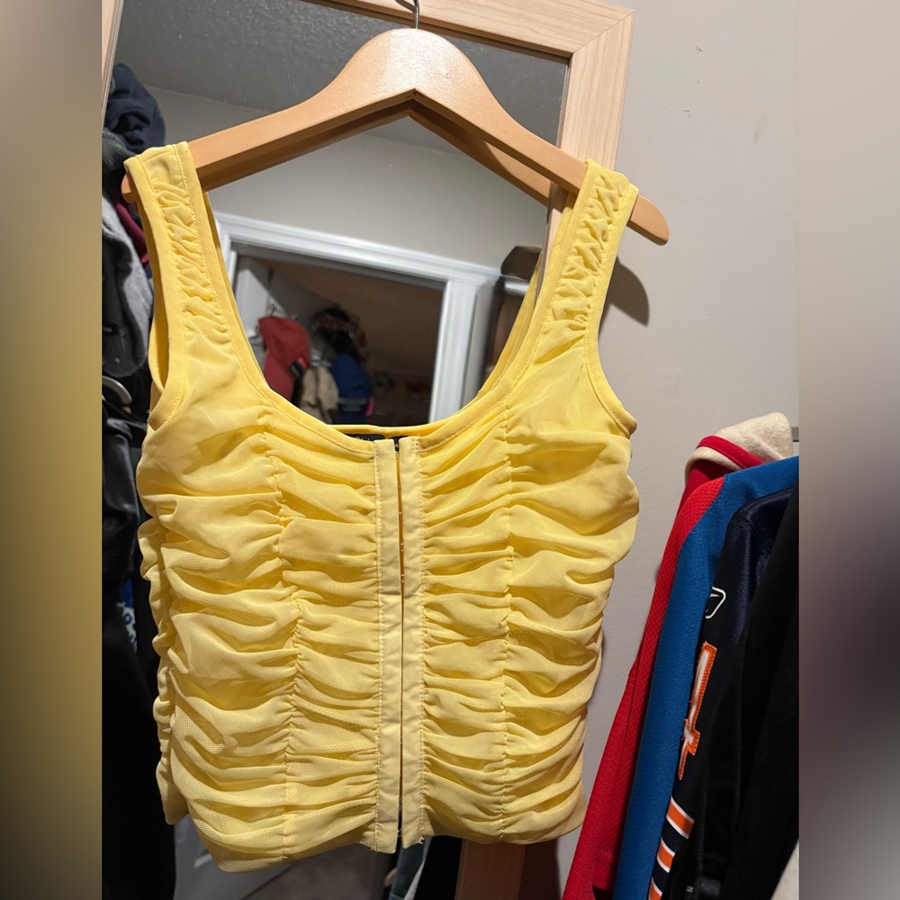 Yellow Shinestar Ruched Cropped Corset Top
